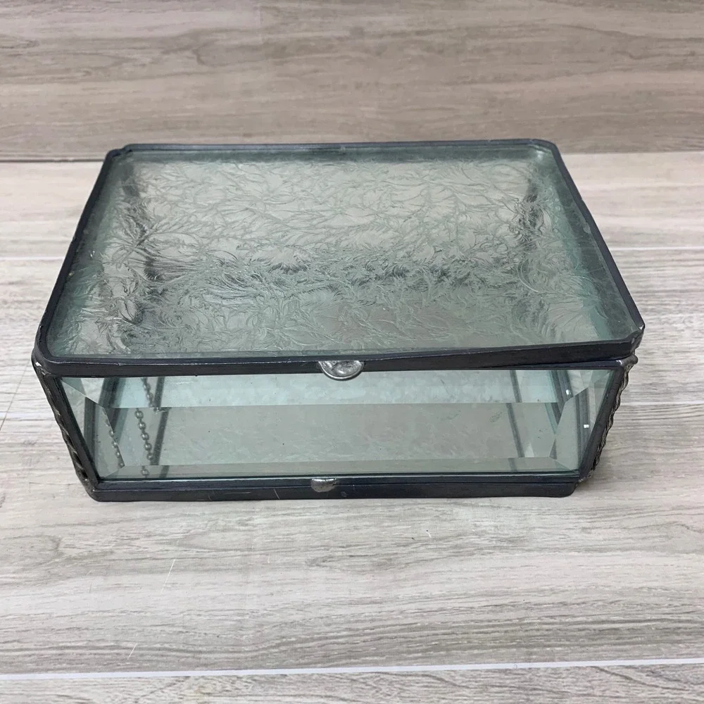 Vintage Frosted Ice Glass Jewelry Box Beveled Sides‎ Mirrored Bottom 6x4x2.5